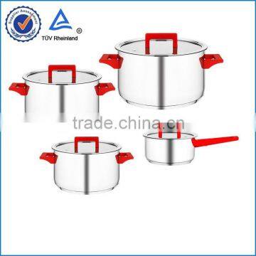 Aluminum pots with red handle and konb