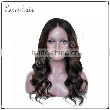 18" dark brown long wig natural wavy 100% indian remy human hair full lace wig