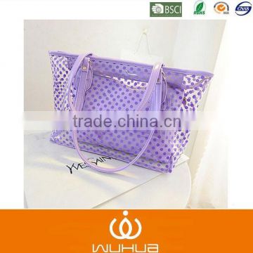 2014 new wave point transparent lady beach bag with ilttle bag for women