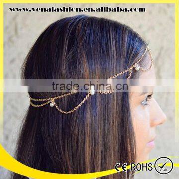 Jewelry Fashion Pearl Tassels Hair Head Piece Gold Chain photo-2