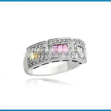 Popular new style white gold baguette sapphire gemstone round diamond rings