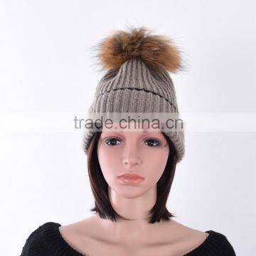 Women winter knitted hat raccoon with pompoms knit beanie hat KZ160049