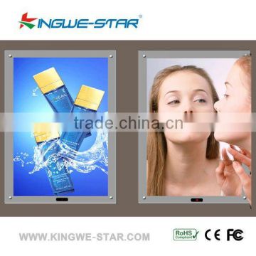 frameless wall mounted super slim advertising led bathroom ,hotel magic mirror with sensor