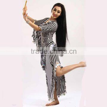 Wucheial Black and White Strip Cotton Ballroom Dance Competition Dress