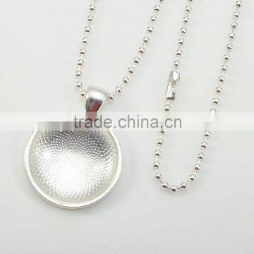 22*29mm New Arrival Fashion Bright Silver Bezel Cabochon Round Shaped Pendant Costume Necklace With Ball Chain photo-2