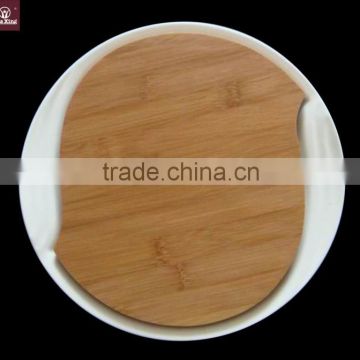 HM0035-6978 Durable porcelain S shape plate and wood tray