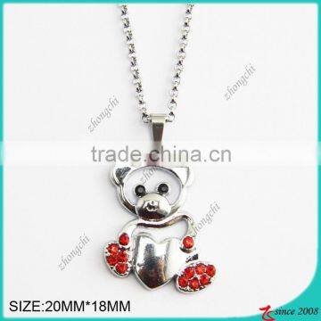 Heart White Pink Crystal Bear Pendant Necklace, 18"