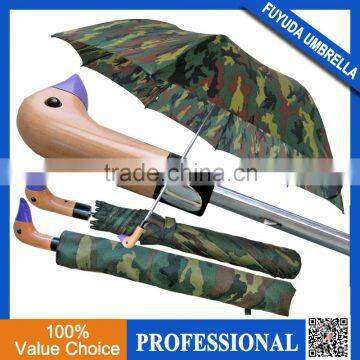 2017 creative cute wooden duck head handle camouflasge auto 2 fold umbrella