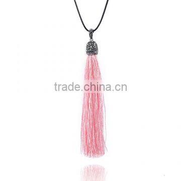 8.5cm long pink color macrame funky chain necklace with stainless steel