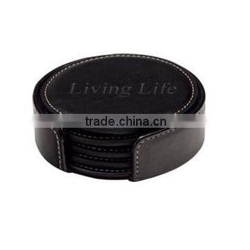 Custom Embossed Logo PU Leather Coaster in Factory Price