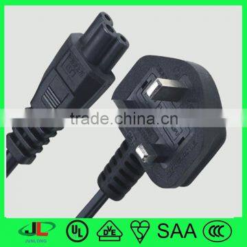 BS approved UK standard Britain 3 pin plug to IEC C5 plug and extension cord