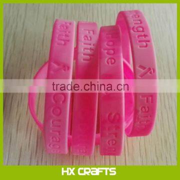 Wholesale Breast Cancer Awareness Pink Ribbon Silicone Wristband With Text Hope Strength Courage