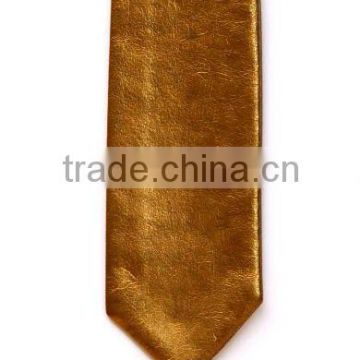 Gold Skinny PU Leather Necktie in Metallic Finish