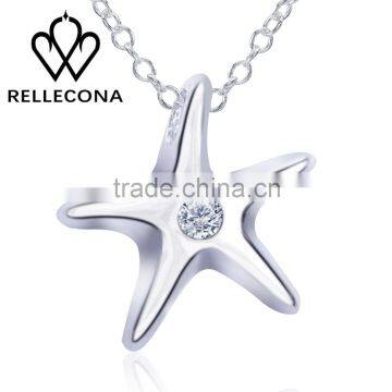 925 Sterling Silver Starfish Sea Star Fish Beach Ocean Pendant Necklace