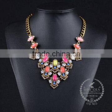 high quality colorful resin chunky statement necklace tin alloy fashion women pendant necklace 6390120