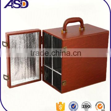 High quality reusable Brown pu leather wine cooler box for 6 bottles / wine gift boxes customized logo printing