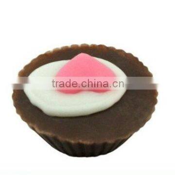Chocolate cake soap with a pink heart