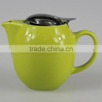 350ml 12oz Green Color Glazed Ceramic Stoneware Teapots With Stainless Steel Infuser and Lids Sets