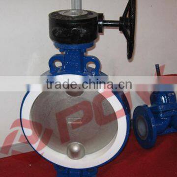 acid Corrosion sealing ptfe ptfe butterfly valves with Manual turbine