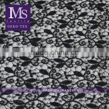 Vogue high quality floral polyester crochet italian lace fabric in black