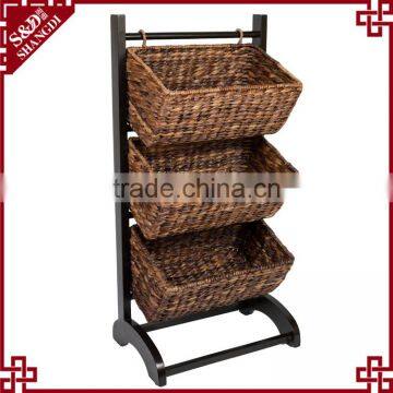 Home or Shop 3-Tier Rack Style Metal & Water Hyacinth Storage Basket