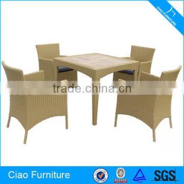 PE Rattan Furniture Dining Set Teakwood Table