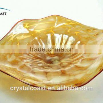 blue lotus leaf purple crystal fruit glass plate for table top decoration; unique plate for hanging wall decoration art