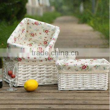 jiayu White miniture willow storage hamper with fabric