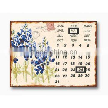 Metal Decorative Floral Calendar Retro Metal Sign Vintage Decorative Tin Plate