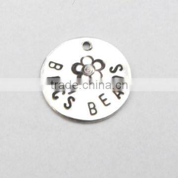 round silver logo engraved metal charms, custom design circle pendants