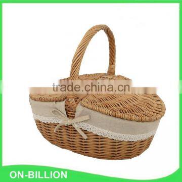 Handmade Wicker Material and Folk Art Style Willow Picnic Basket With Lid photo-2