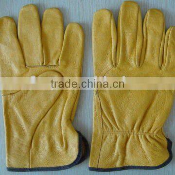 Yellow pig grain leather driver glove