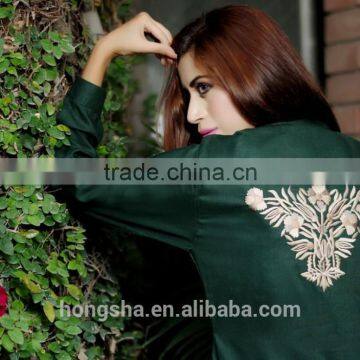 Latest Front Open Shirt Kurta Designs With Long Sleeves Fashion Back Embroidery HSD7685 photo-3