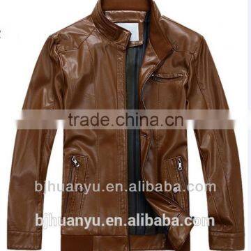 Man fashion slim fit short style brown PU Jacket 2015 men PU Jacket