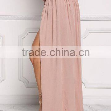 Blush Ruched New Arrive Boho High Slit Maxi Skirts Long photo-4