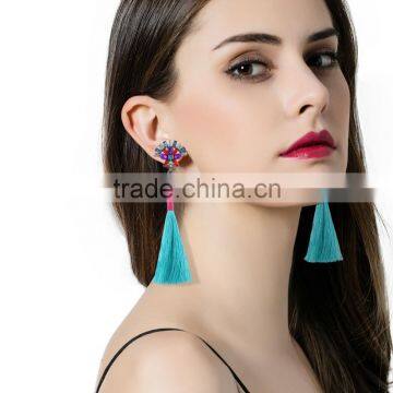 Fashion Shiny Rhinestone Colorful Long Tassel Dangle Earrings photo-2