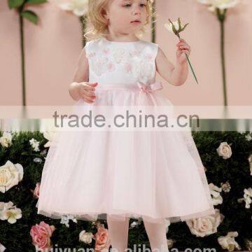 pink flower gown round neck baby clothes girl dresses