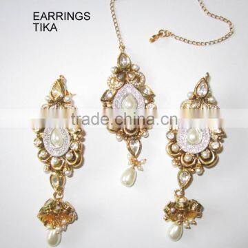 BRIDAL KUNDAN PEARL Gold Plated Designer Necklace Jhumka Earring Set photo-2
