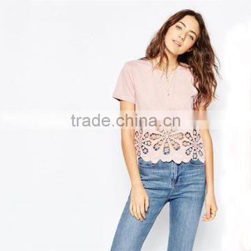 Girls floral cutwork and embroidered hem t shirts