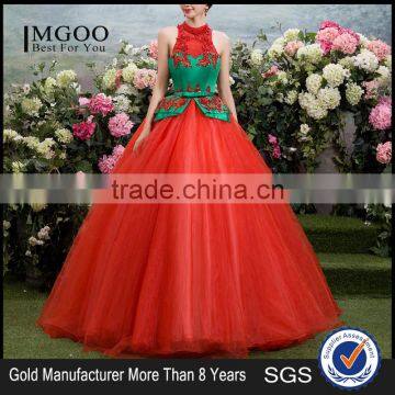 MGOO High Fashion Chinese Style Red Color Halter Maxi Prom Dress Ball Gown Tulle Green Toast Dress YDYS15B0083