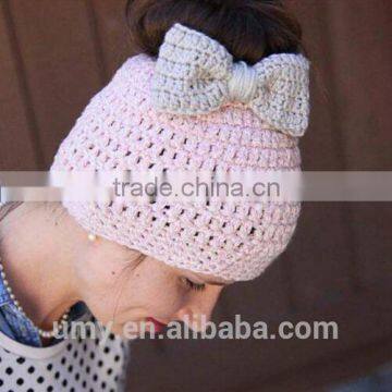 Women Knitted Ponytail Bun Beanie Hats