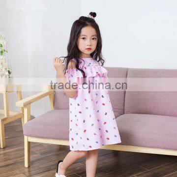 S17581A children dress designs Kids Girls summer strip frocks with ruffle short sleeve