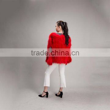 Myfur Lady Genuine Red Raccoon Fur Knit Jacket Coat for Women photo-5