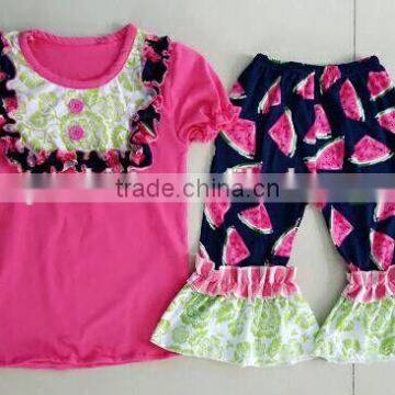 Summer Girls Sets New Arrivals 2016 Little Girls Boutique Remake Clothing Set Girls Cute Stripes and Greenshorts Ruffle Sets photo-5