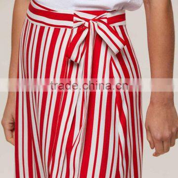 New Fashion Side Tie Red and White Striped Long Wrap Skirt for Girl photo-5