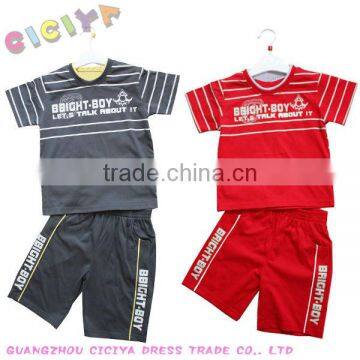 Make to order child boys 100%cotton knitting printing 2 pcs suit summer design