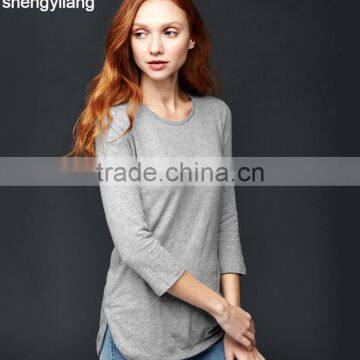 Spring New Arrival Wild Solid Color Seven Sleeve T-shirt Custom High Quality Bamboo Clothing in Guangzhou photo-4