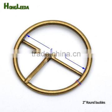 50mm 2inch Metal Alloy Pin Buckle Big Round Belt Bag Buckles Antique Brass / Bronze Color BK-082 photo-2