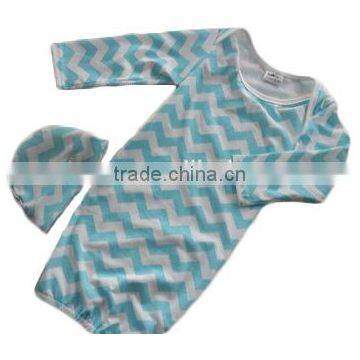 2017 yawoo baby gown with hat blue chevron babies boutique kids gown designs sleeping wear baby outfits dress