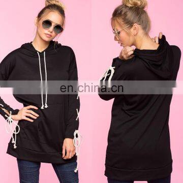 Latest design sweatshirt oversized extra long women sweatshirt with lace up